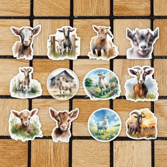 Watercolor Goat Sticker Pack of 12 Vinyl Stickers Waterproof Die Cut Sticker Set - Picture 1 of 4